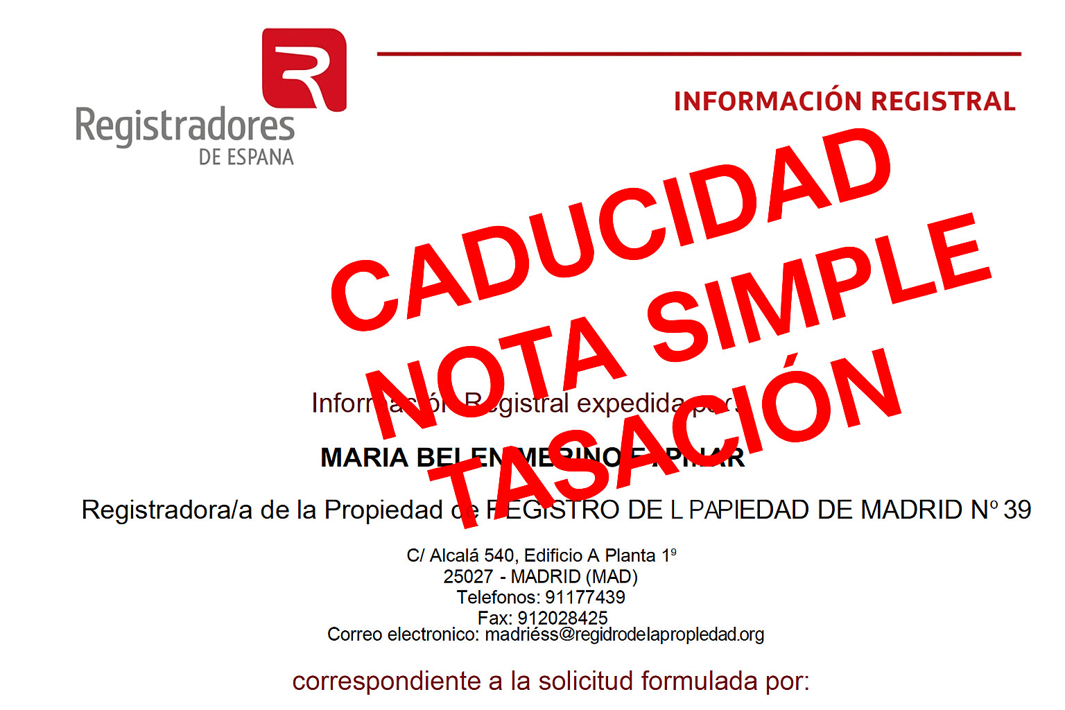 caducidad nota simple tasacion