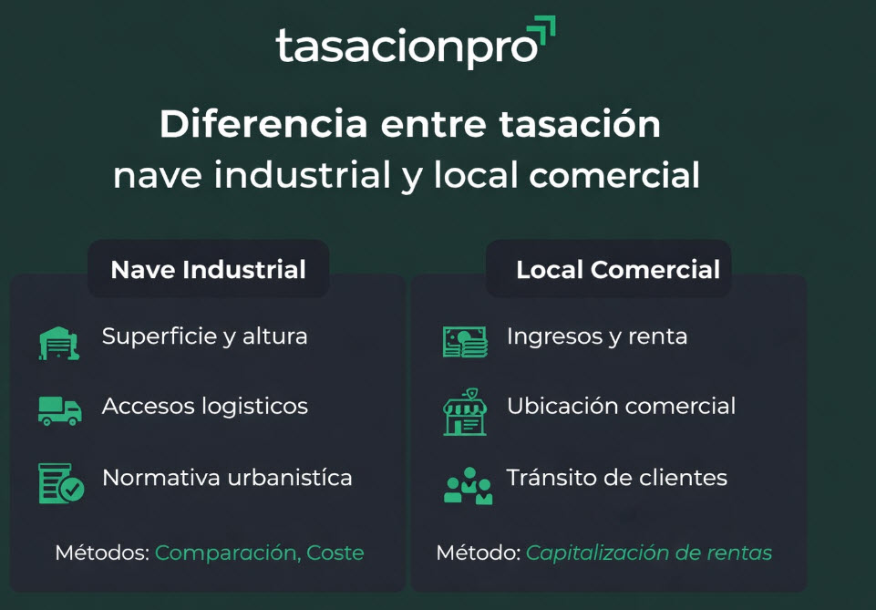 diferencia entre tasacion nave industrial y local comercial